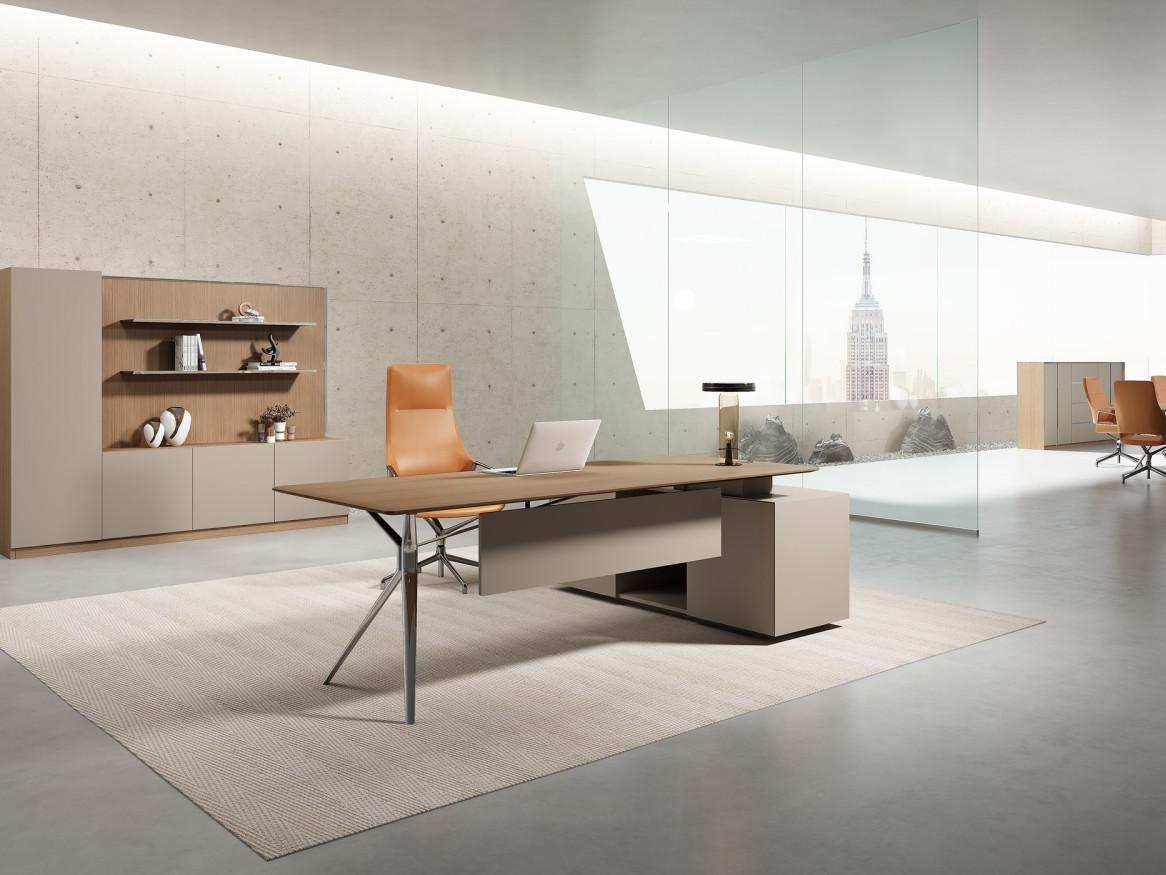 班台+背柜+会议台（咖啡胡桃+卡其灰）